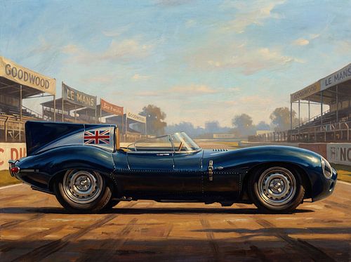Jaguar D-Type Racing Car Vintage Painting