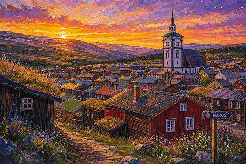 Røros in Noorwegen schilderij.