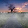 Zandwijkse Mill at Uppel in the mist and beautiful sunset by Tonny Verhulst