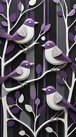 Paarse vogelpracht in abstract patroon