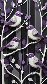 Lila Vögel in abstraktem Muster von Bart Veeken