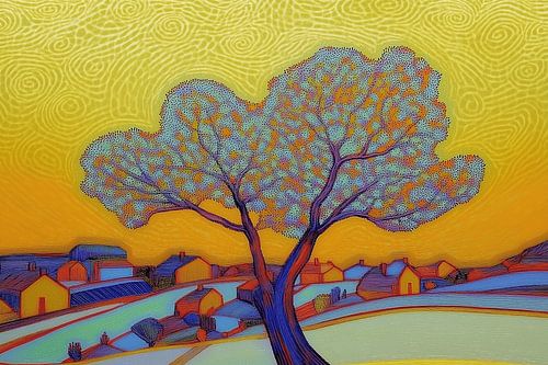 Kleurrijke boom in pointillistische stijl