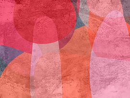 Abstract shapes in warm orange, red, pink by Dina Dankers