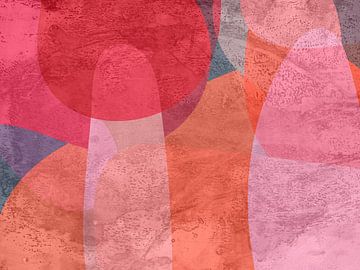 Abstracte vormen in warm oranje, rood, roze van Dina Dankers