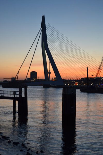 Erasmusbrug Rotterdam in avondlicht. by Aletta Smits-Hessels