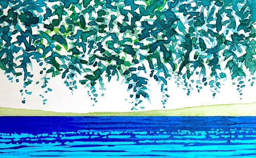 Verlangen naar de Mediterraanse kust | Aquarel schilderij van WatercolorWall