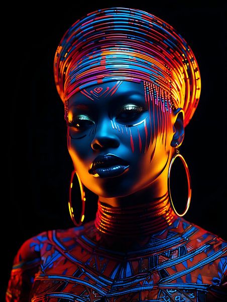 Afrikaanse vrouw met Neon verlichte tinten by PixelPrestige