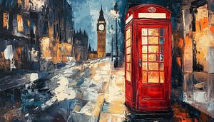 Rote Telefonzelle und Big Ben bei Nacht abstraktes Panorama