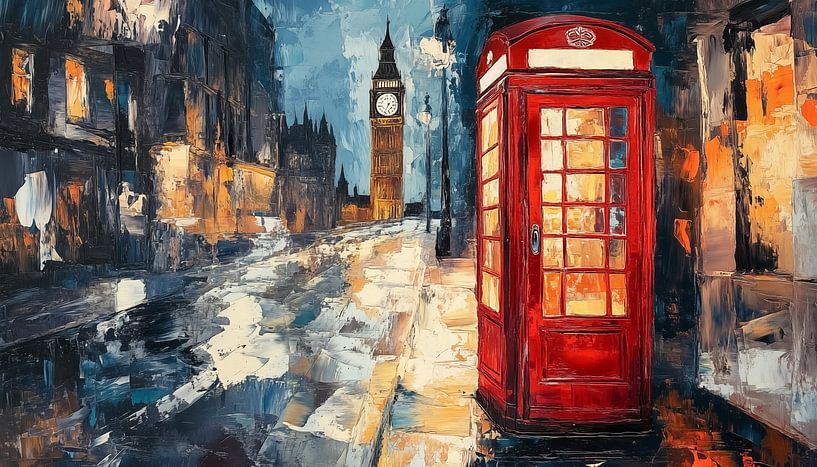 Red phone box and big ben at night abstract panorama by TheXclusive Art