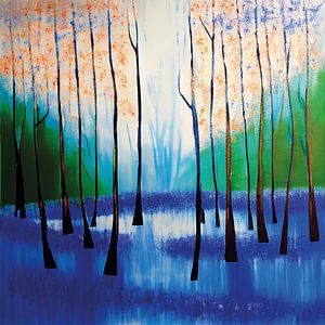 Waldblick Blau/Grün, blühender Frühling