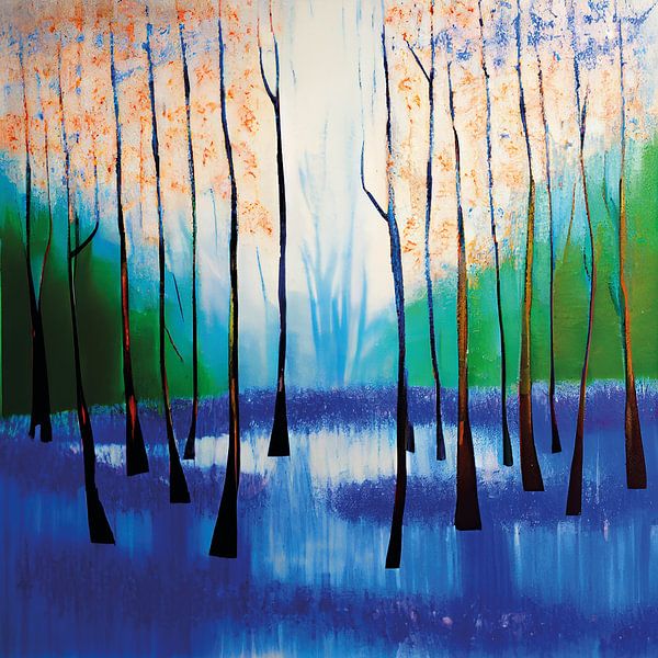 Forest vista Blue/green, spring in bloom by Color Square