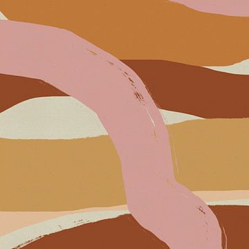 Abstracte lijnen in geel, roze, terra van Dina Dankers