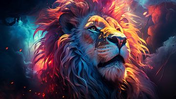 Portrait of an abstract neon art lion by Animaflora PicsStock