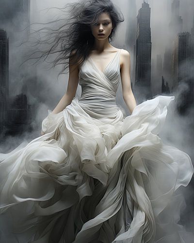 Jeune femme en robe blanche