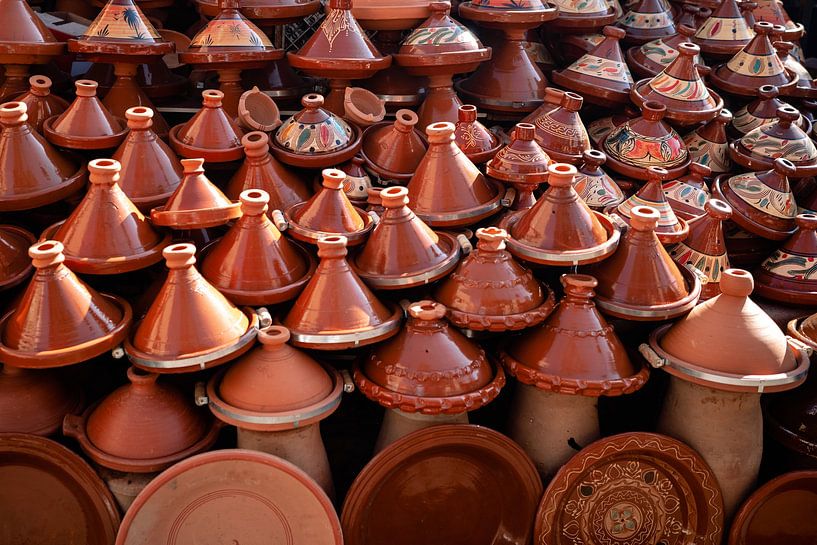 Tajines at the market in Marrakech by Meike Molenaar