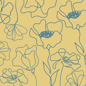 Scandinavische Bloemenmarkt Blauw op Geel van Mad Dog Art