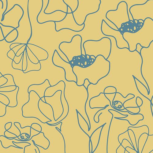 Scandinavische Bloemenmarkt Blauw op Geel