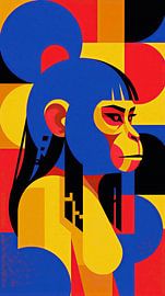 Portrait géométrique moderne d'un singe - Décoration murale abstraite de style pop art représentant un primate sur VICTOR S