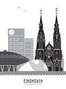 Illustration de la ligne d'horizon de la ville d'Eindhoven noir-blanc-gris par Mevrouw Emmer Aperçu