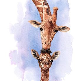 Giraffe with cub by Printed Artings