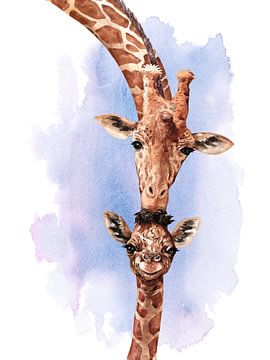 Giraffe mit Jungtier von Printed Artings
