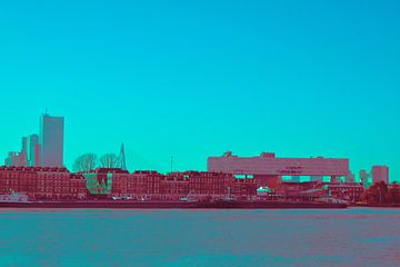 Rotterdam - Erasmusbrug en omgeving - in rood - groene tinten van Ineke Duijzer