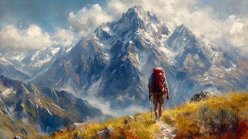 The hiker in the mountains