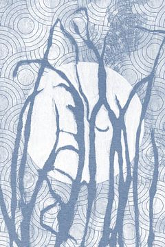 Ikigai.  Blue Grass and Moon. Abstract minimalist Zen art. Japandi style  VIII by Dina Dankers
