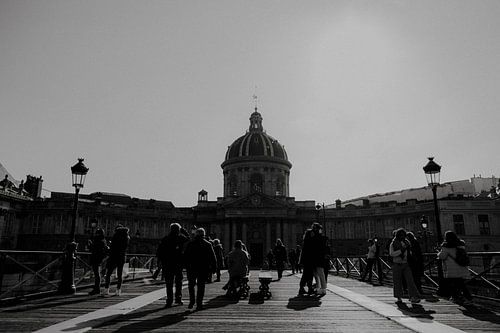 Pont des Arts Institut de France, black and white photograph in Paris, France