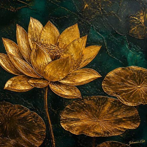 Verdant Gold Horizons - Lotus Flower 1