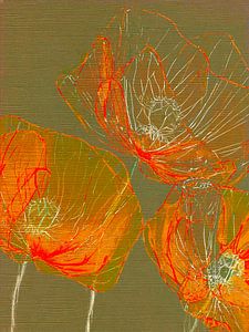 Botanische Mixed Media Kunst: Abstrakte Mohnblumen