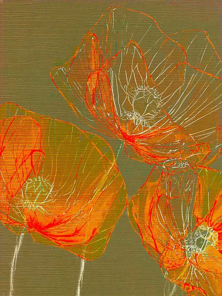 Botanische Mixed Media Kunst: Abstrakte Mohnblumen von Studio Pieternel