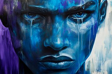 Blue portrait with coloured tears by Poster Art Shop