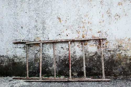 ladder tegen verweerde muur sur Annemie Hiele
