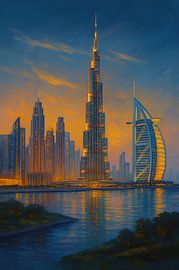 Dubai am Abend beim Malen. von Johannes