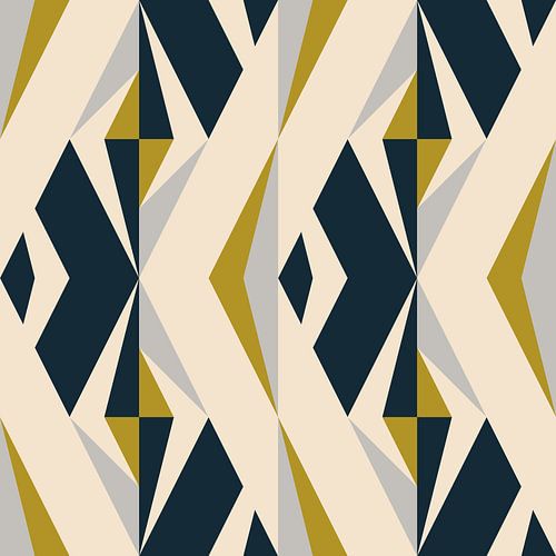 Géométrie rétro avec triangles dans le style Bauhaus en gris, moutarde et jaune.