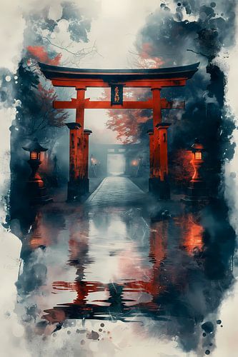 Red Torii Gate Watercolor