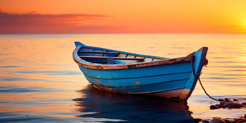 Old Rowboat at Sunset by Vlindertuin-Art