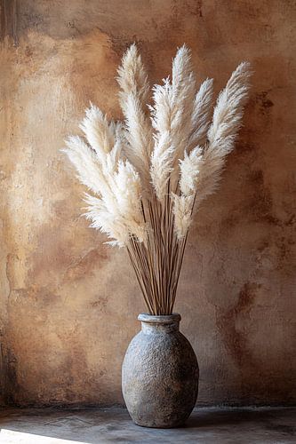 Vase rustique avec herbe de la pampa