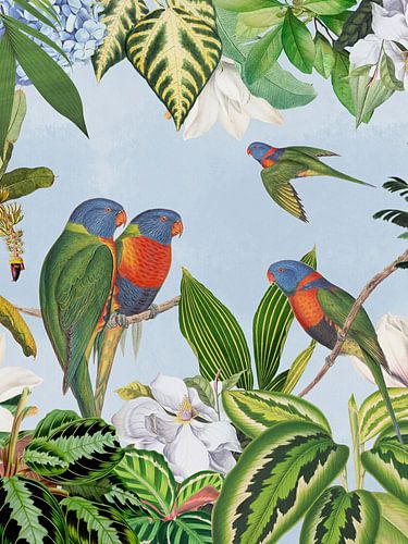 Exotische papegaaien in een avontuurlijke tropische jungle