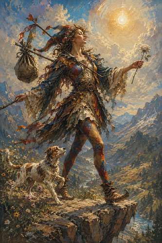 Tarot card, the Fool painting.