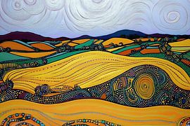 Colourful landscape in pointillist style by Ton Kuijpers