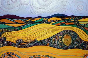 Bunte Landschaft im pointillistischen Stil