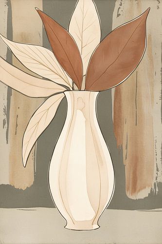 Stilleven met bladeren in vaas