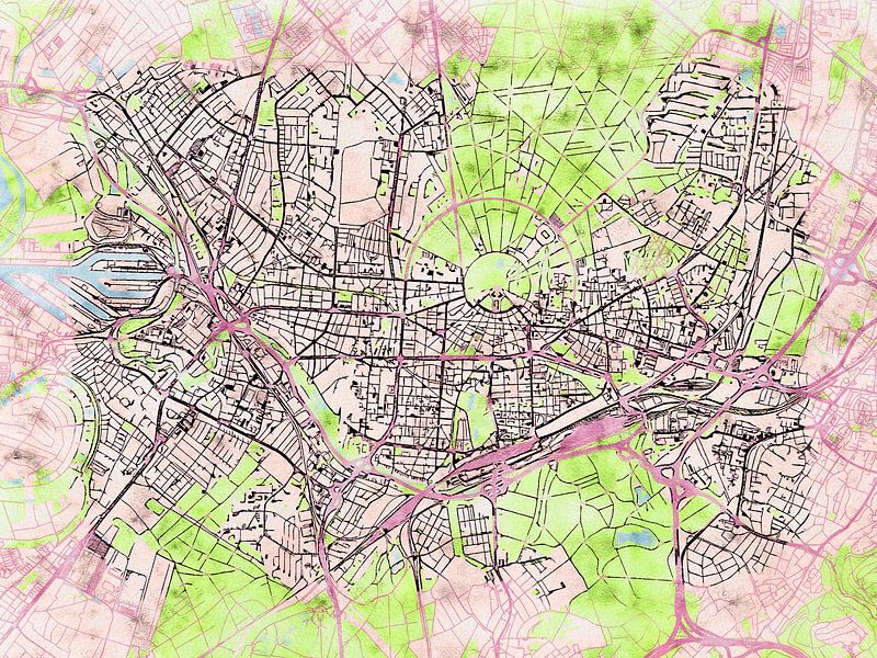Kaart van Karlsruhe in de stijl 'Soothing Spring' van Maporia