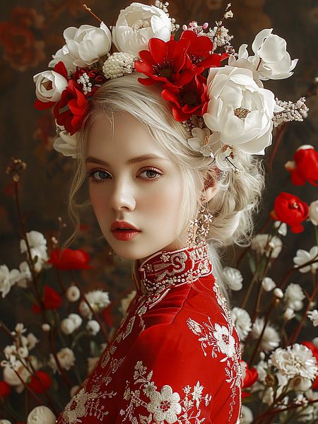 Blonde Frau mit Blumen in ihrem Kopf von haroulita