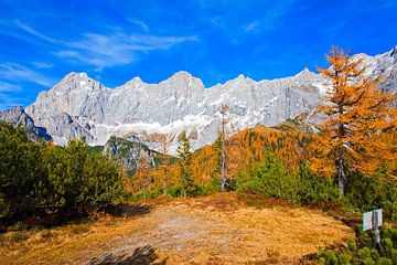 De bergen van Dachstein in een prachtig herfstkleed van Christa Kramer