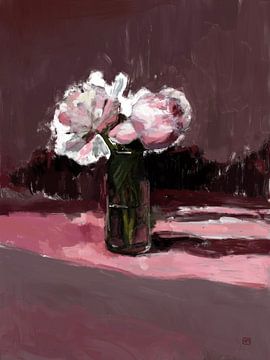 Zonovergoten bloemen schilderij in rose tinten van Hella Maas