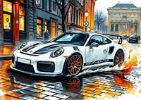 La Porsche 911 GT3 RS avec des bandes blanches et noires Drifting 3