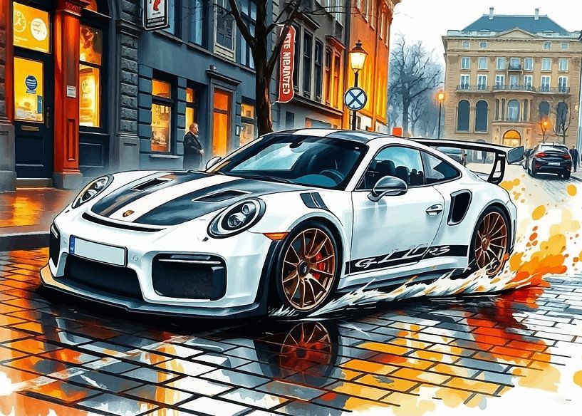Der Porsche 911 GT3 RS mit weißen und schwarzen Streifen beim Driften 3 von MIROKKU